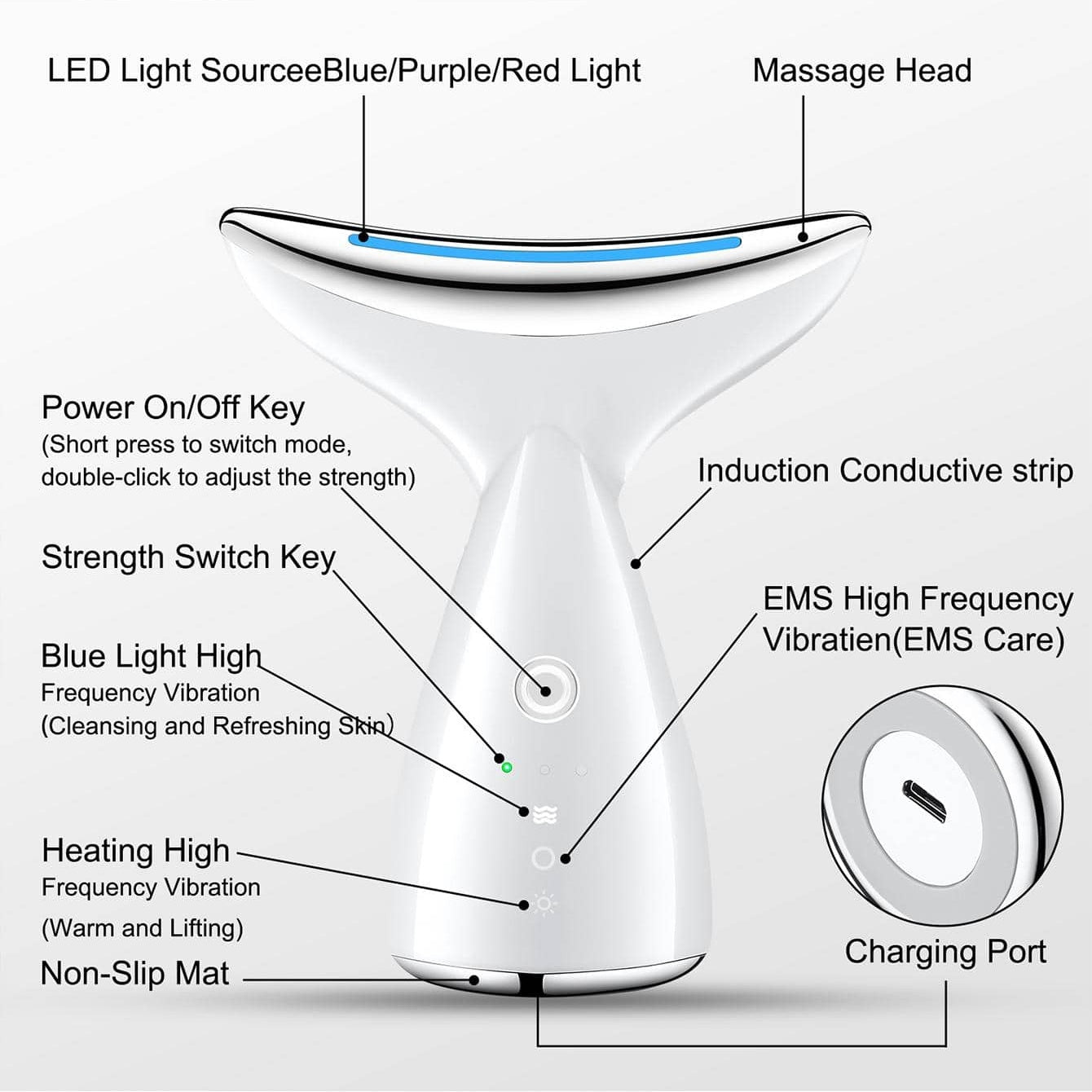 Face And Neck Tightening Device, Firm And Tightens Sagging Skin Face Neck Massager, Beauty Facial Massager For Women And Men - White Pet Essentials-6