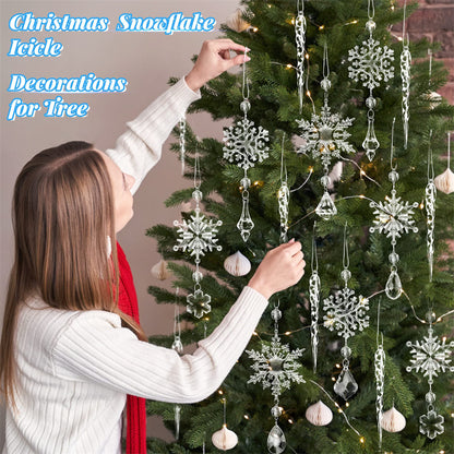 10pcs Christmas Tree Hanging Pendants Acrylic Ice Strip Snow Ceiling Xmas Ornaments New Year Christmas Decoration Home Decor Pet Essentials-6