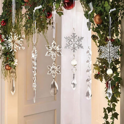 10pcs Christmas Tree Hanging Pendants Acrylic Ice Strip Snow Ceiling Xmas Ornaments New Year Christmas Decoration Home Decor Pet Essentials-6