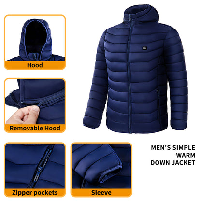 Men Heated Puffer Jacket Electric Heating Coat Insulated Hood Windbreaker 9Heat Zones Trendify Shops