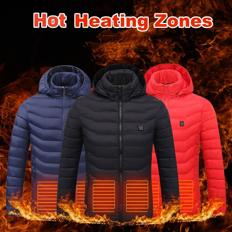 Men Heated Puffer Jacket Electric Heating Coat Insulated Hood Windbreaker 9Heat Zones Trendify Shops