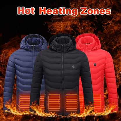 Men Heated Puffer Jacket Electric Heating Coat Insulated Hood Windbreaker 9Heat Zones Trendify Shops