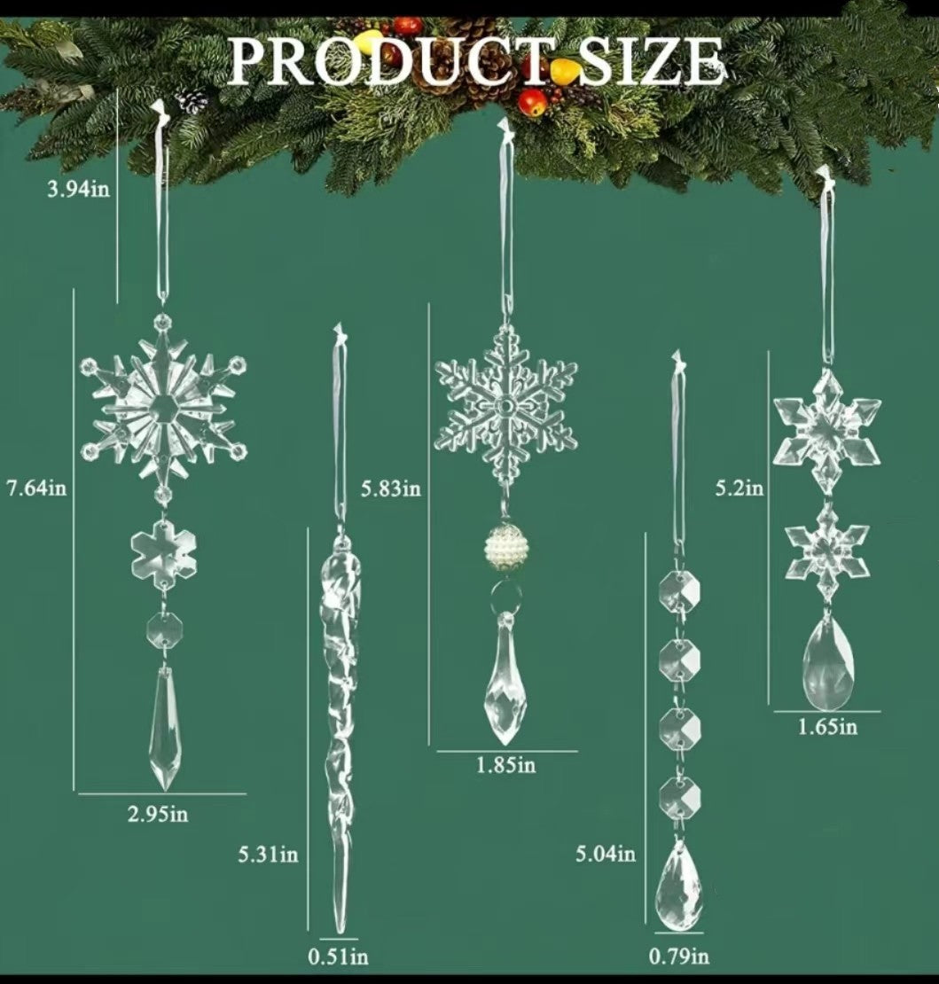 10pcs Christmas Tree Hanging Pendants Acrylic Ice Strip Snow Ceiling Xmas Ornaments New Year Christmas Decoration Home Decor Pet Essentials-6