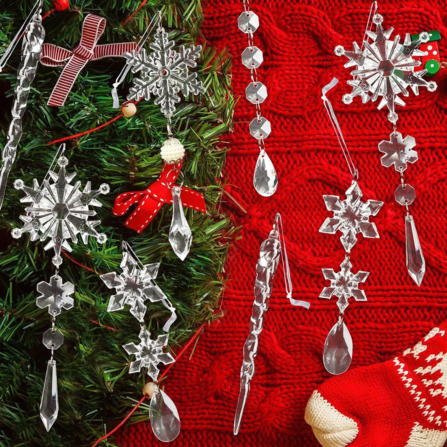 10pcs Christmas Tree Hanging Pendants Acrylic Ice Strip Snow Ceiling Xmas Ornaments New Year Christmas Decoration Home Decor Pet Essentials-6