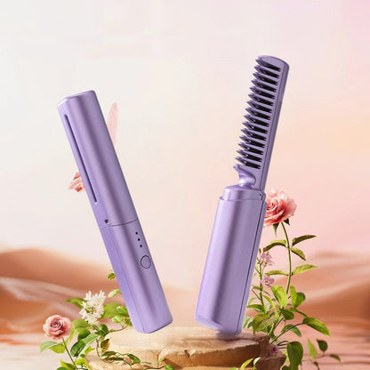 Professional Wireless Hair Straightener Curler Comb Fast Heating Negative Ion Straightening Curling Brush Hair Styling Tools Pet Essentials-6
