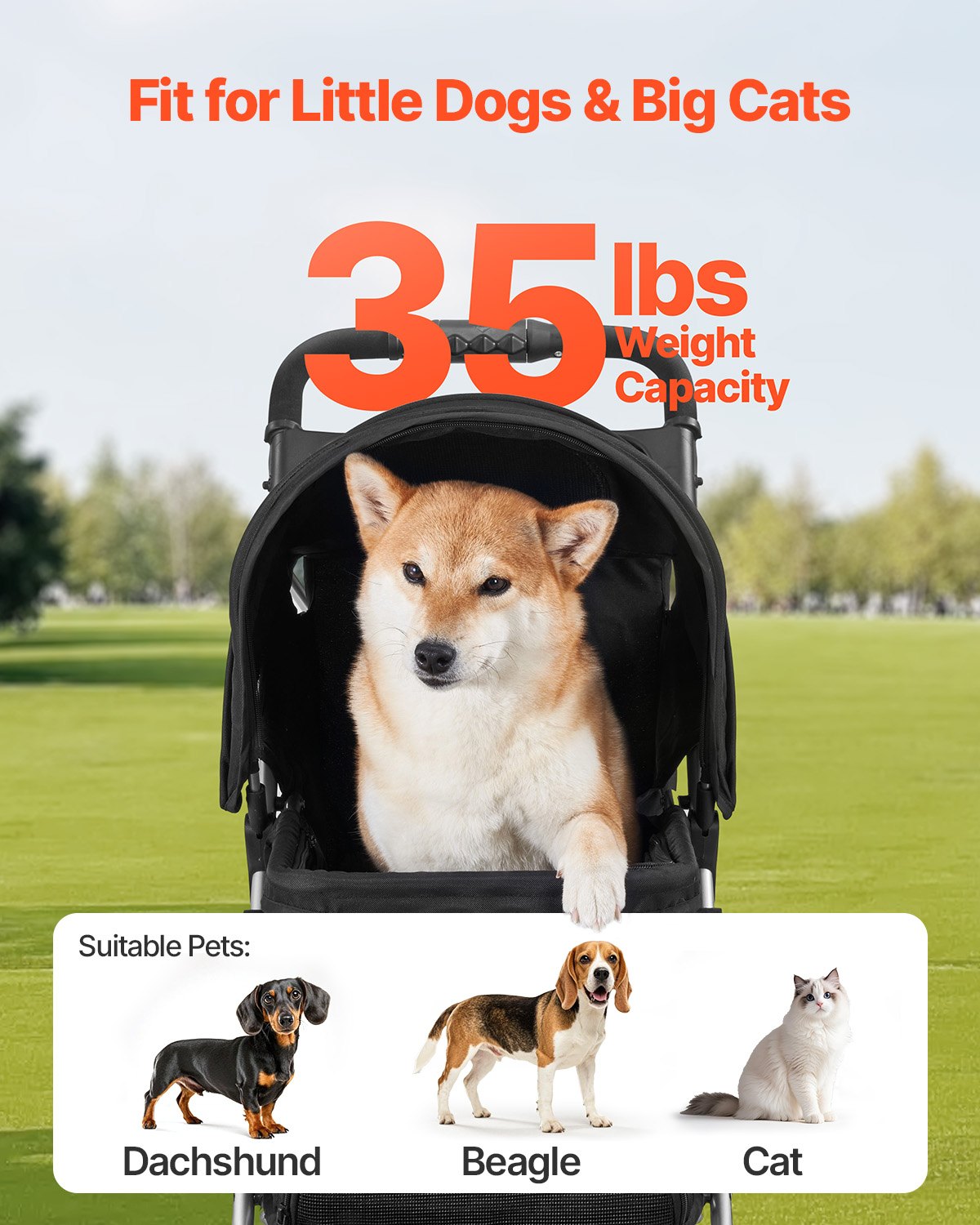 Pet Stroller Foldable 3 Wheels Dog Stroller With Brake Up To 35lbs Travel Camp Pet Essentials-6