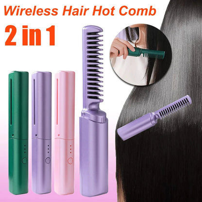 Professional Wireless Hair Straightener Curler Comb Fast Heating Negative Ion Straightening Curling Brush Hair Styling Tools Pet Essentials-6