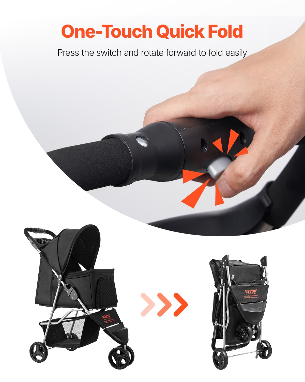 Pet Stroller Foldable 3 Wheels Dog Stroller With Brake Up To 35lbs Travel Camp Pet Essentials-6