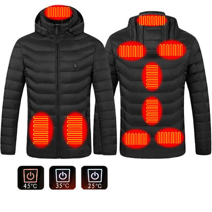 Men Heated Puffer Jacket Electric Heating Coat Insulated Hood Windbreaker 9Heat Zones Trendify Shops