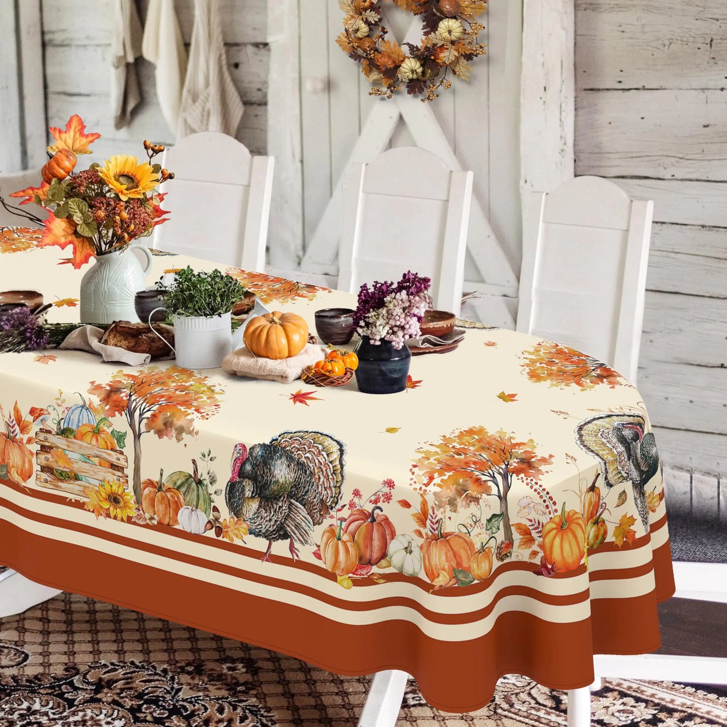 Thanksgiving Oval Tablecloth with Turkey Design Trendify Shops