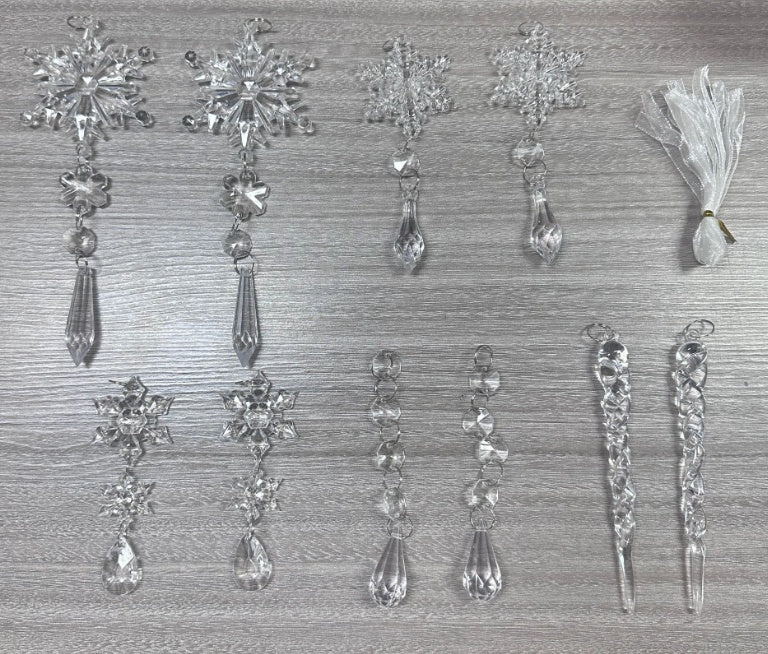 10pcs Christmas Tree Hanging Pendants Acrylic Ice Strip Snow Ceiling Xmas Ornaments New Year Christmas Decoration Home Decor Pet Essentials-6