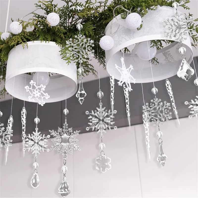 10pcs Christmas Tree Hanging Pendants Acrylic Ice Strip Snow Ceiling Xmas Ornaments New Year Christmas Decoration Home Decor Pet Essentials-6